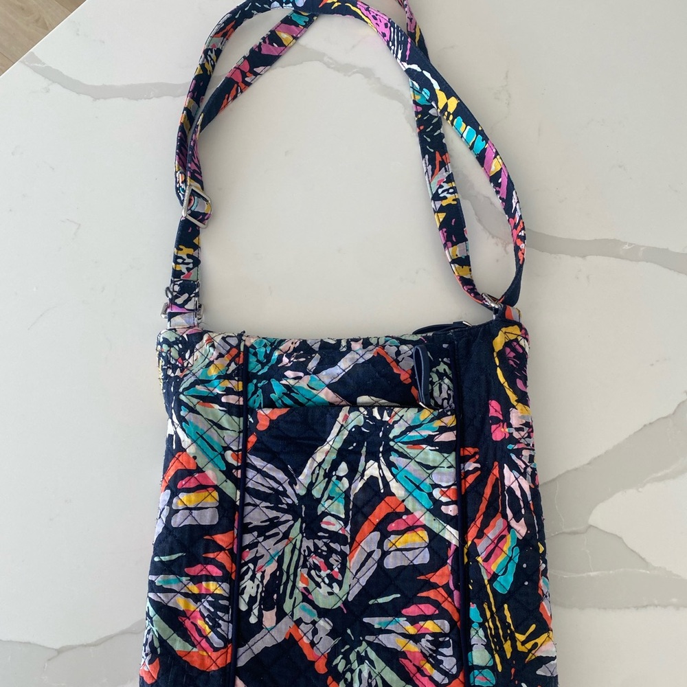 Vera Bradley Butterfly Pattern Quilted Shoulder Bag Multicolor with Zipper